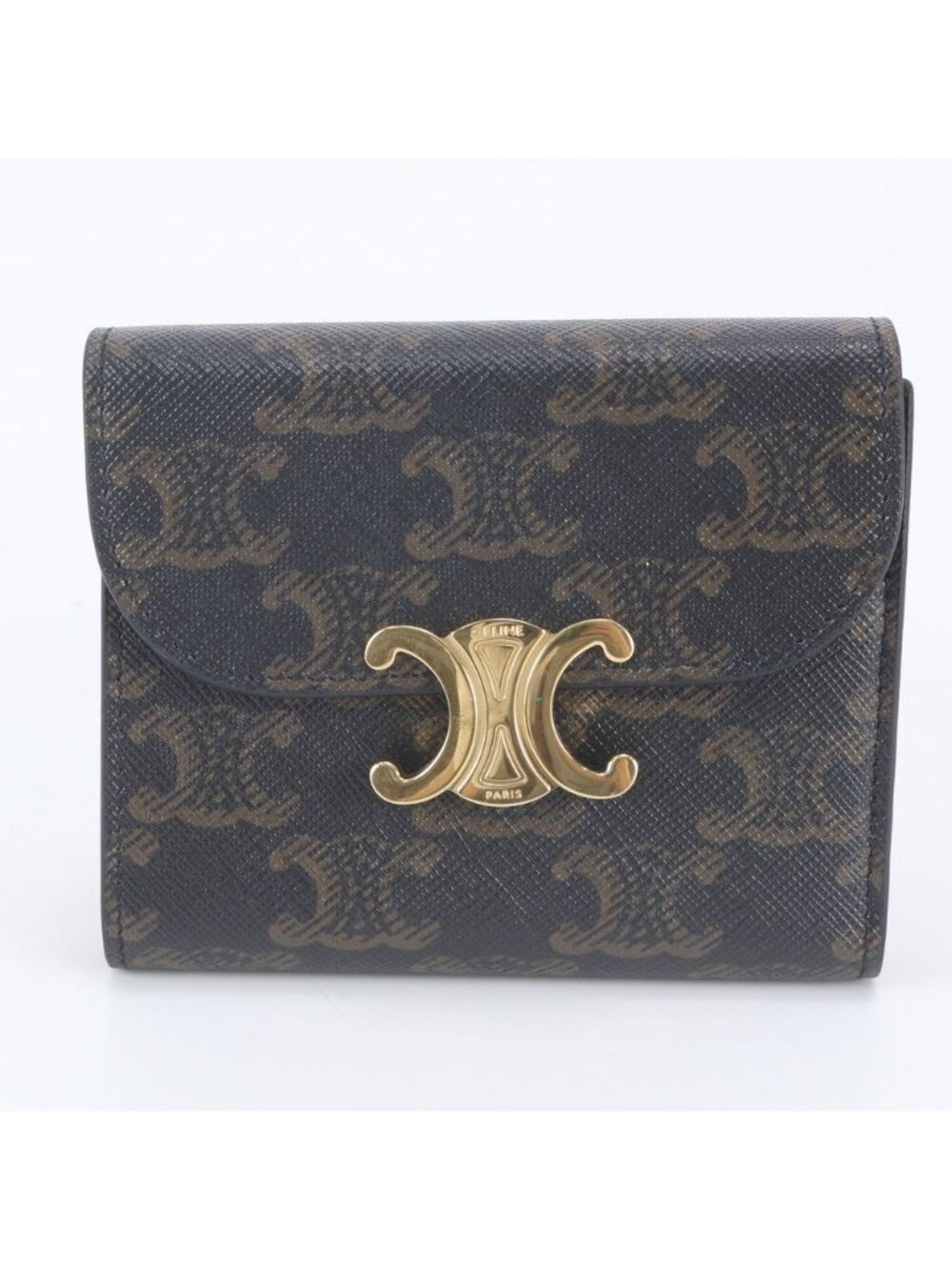 Celine Small Flap Wallet Triomphe Canvas Leather Trifold